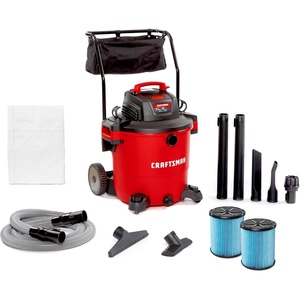 image:imageCRAFTSMAN CMXEVBE17656 20 Gallon 65 Peak HP Wet Dry Vac with Cart HeavyDuty Shop Vacuum Wet and Dry with 2 Fine Dust Filters Dust Bag Hose and Attachments for Shop Garage Jobsite Cleaning