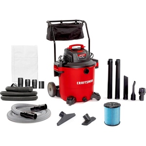 image:imageCRAFTSMAN CMXEVBE17656 20 Gallon 65 Peak HP Wet Dry Vac with Cart HeavyDuty Shop Vacuum Wet and Dry with Fine Dust Filter Dust Bag 20 ft Hose and Attachments for Shop Garage Jobsite Cleaning