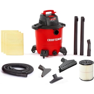image:imageCRAFTSMAN CMXEVBE18590 9 Gallon 425 Peak HP Wet Dry Vac Portable Shop Vacuum Wet and Dry with Filter 3 Dust Bags Hose Floor Brush and Attachments for Home Garage and Automotive Cleaning